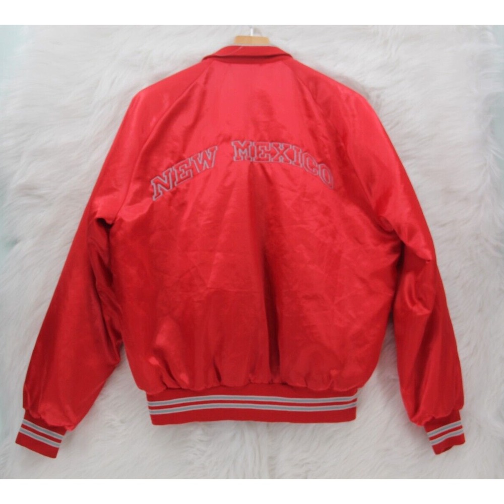 Vintage 70's Red Satin Bomber Jacket L New Mexico USA Graphic 80's Retro #1405